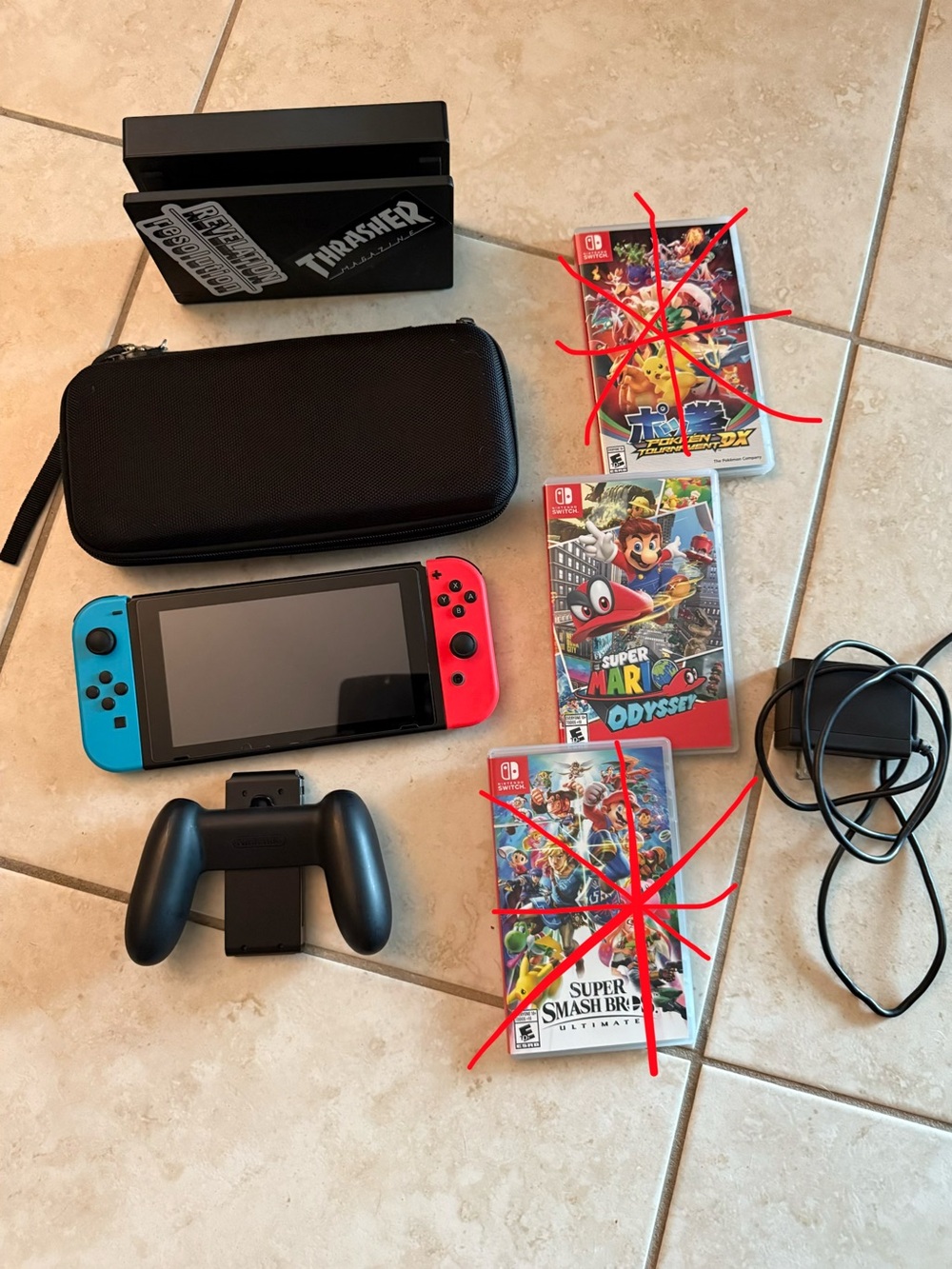 Complete Nintendo Switch system with Red and Blue Joy-Con Controllers